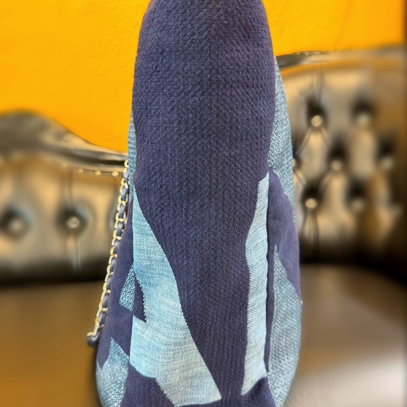 CHANEL Denim Deauville Logo Shopping Chain Tote Large Bag & Card - Picture 4 of 13